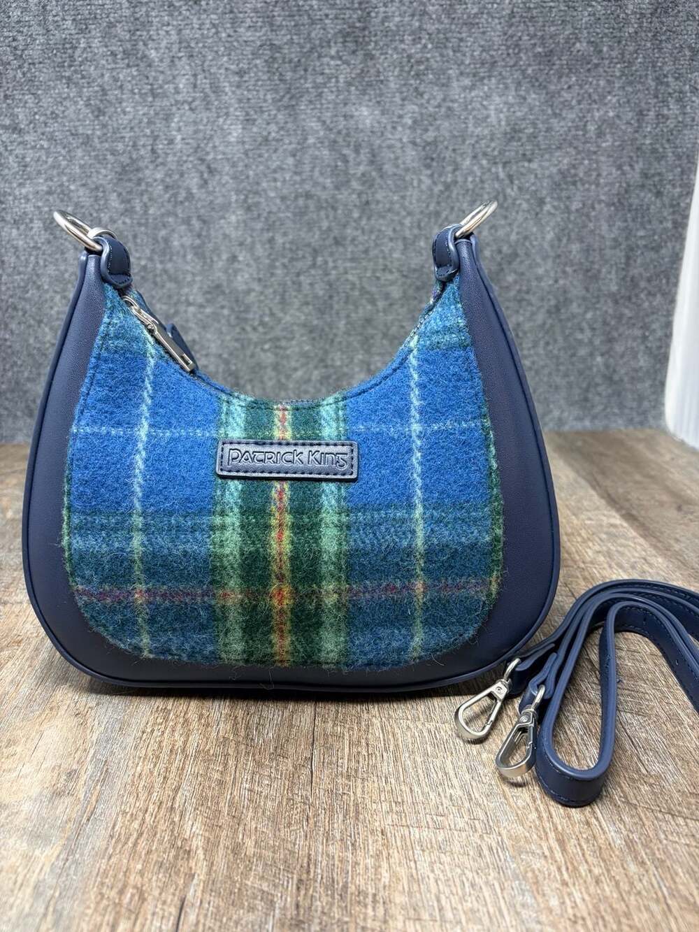 Patrick King Merino Wool Tartan Jackie Bag Blue Green Plaid Hobo Crossbody/hand